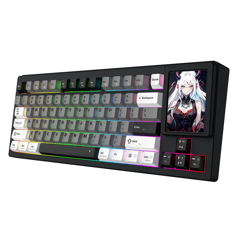 Redragon K754WGB POPVU87 Customizable Smart Touch Display Wired Mechanical Keyboard (White/Grey/Black)