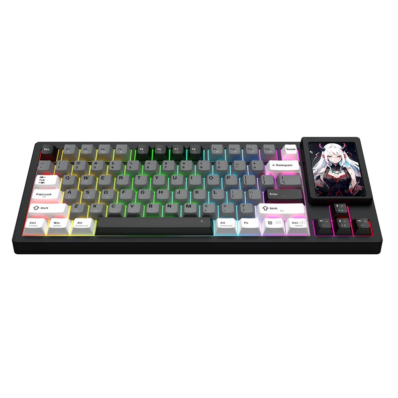 Redragon K754WGB POPVU87 Customizable Smart Touch Display Wired Mechanical Keyboard (White/Grey/Black)