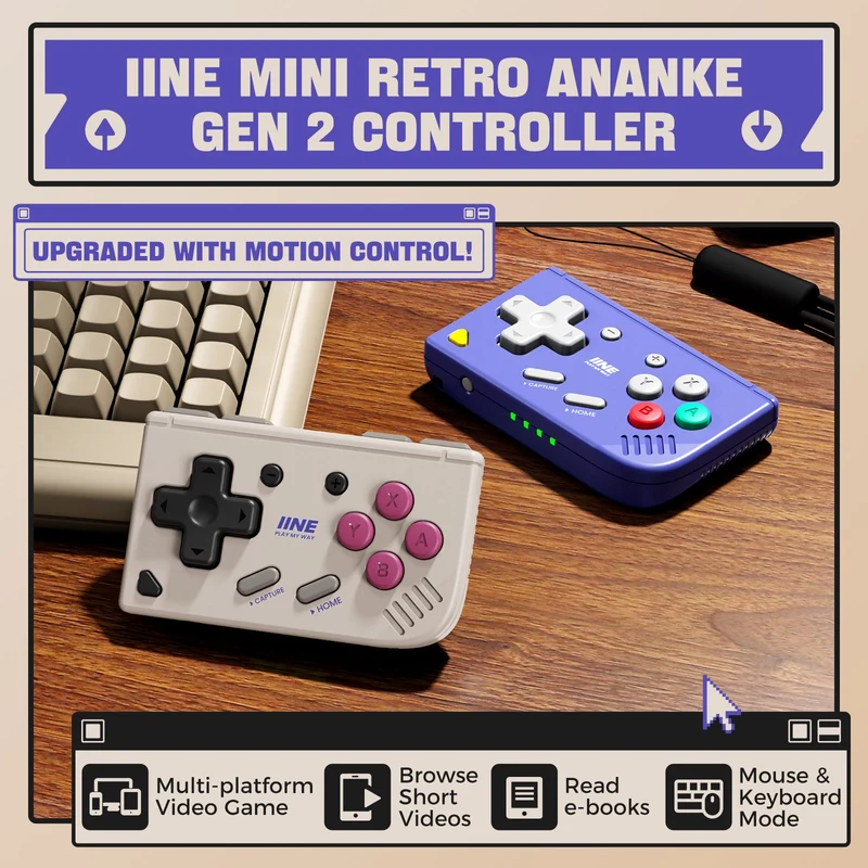 IINE Mini Retro Ananke Gen 2 Controller for Nintendo Switch / PC / Android / iOS (Cream Yellow, Purple, Grey, Baby Blue, Mint Chocolate Green) (L1277, L1254, L1255, L1282, L1283)
