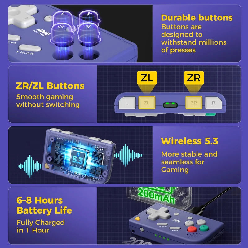 IINE Mini Retro Ananke Gen 2 Controller for Nintendo Switch / PC / Android / iOS (Cream Yellow, Purple, Grey, Baby Blue, Mint Chocolate Green) (L1277, L1254, L1255, L1282, L1283)