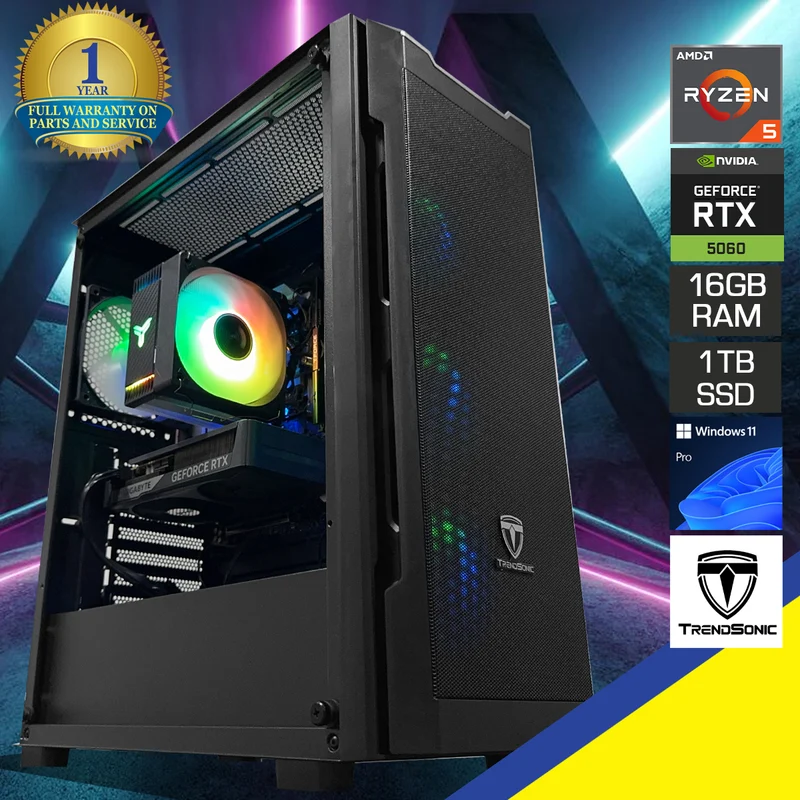 Sigma Uriel Black Desktop Gaming PC | AMD Ryzen 5 7500F | 16GB (2x8GB) RAM | 1TB SSD | RTX 5060 | Windows 11 Pro