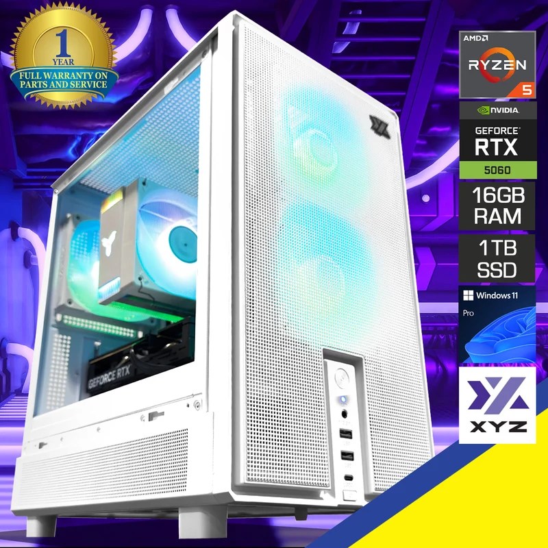 Sigma Atom White Desktop Gaming PC AMD Ryzen 5 7500F | 16GB (2x8GB) RAM | 1TB SSD | RTX 5060 | Windows 11 Pro