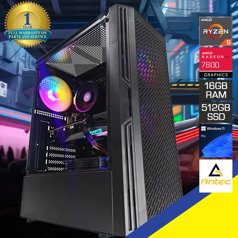 Alpha AX20 Black Desktop Gaming PC | AMD Ryzen 5 5500 | 16GB (2x8GB) RAM | 512GB SSD | RX 7600 | Windows 11 Pro