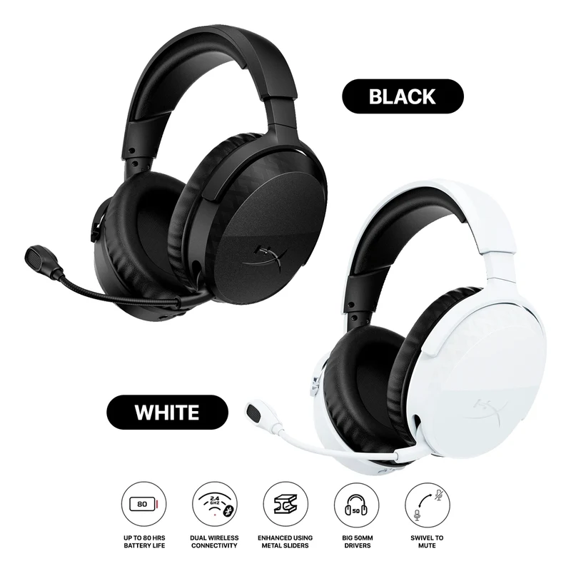 HyperX Cloud Stinger 3 Wireless Gaming Headset for PC/PS5/Nintendo Switch/Mobile (Black, White) (BS1T8AA, BS1T9AA)