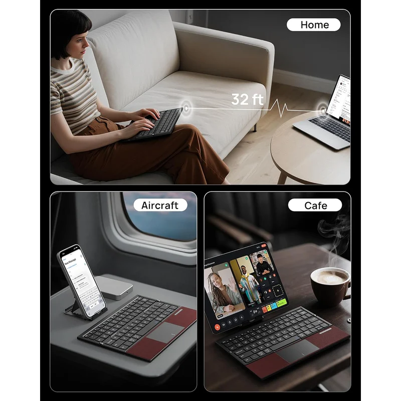 Harmonica Z01 Tri-Fold Keyboard with Touchpad (Wine Red)