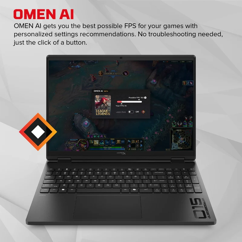 HP HyperX Omen 15-GA0046TX Gaming Laptop (Shadow Black) | 15" 2.5K (2560x1600) IPS 180Hz | i7-14650HX | 16GB RAM | 512GB SSD | RTX 5060 | Windows 11 Home | MS Office Home 2024 + M365 Basic + HP Everyday 16 Laptop Briefcase