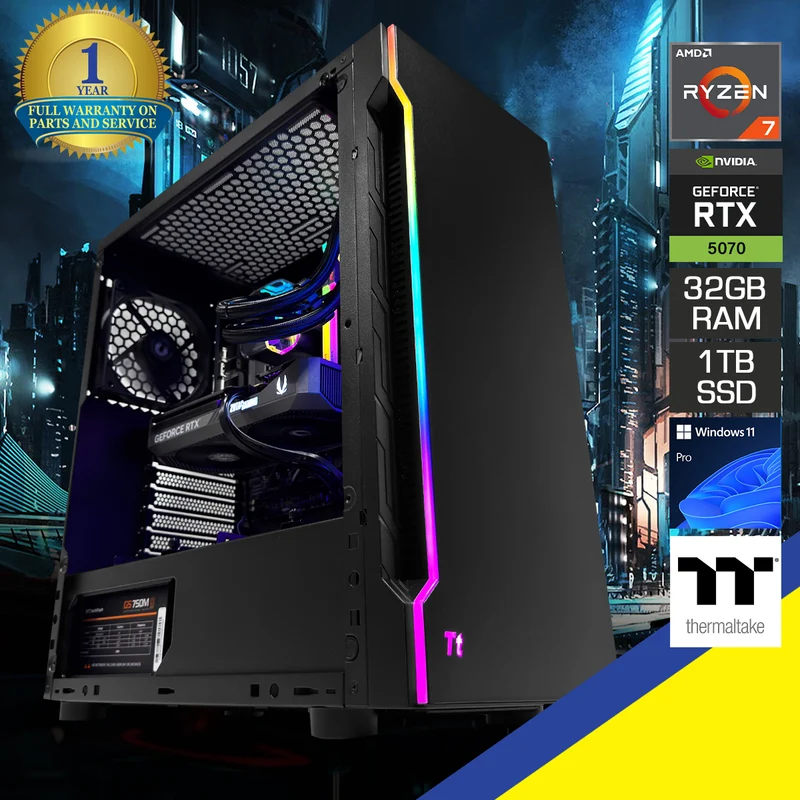Sophos H200 TG Black Desktop Gaming PC | AMD Ryzen 7 7700 | 32GB (2x16GB) RAM | 1TB SSD | RTX 5070 | Windows 11 Pro