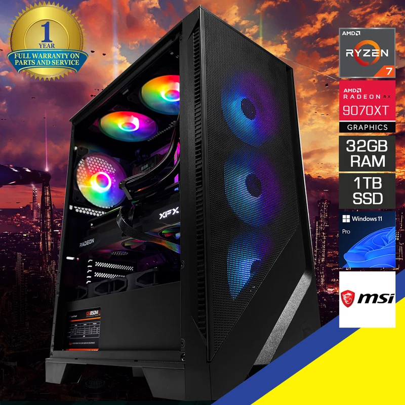 Optima MAG 120A Black Desktop Gaming PC | AMD Ryzen 7 7800X3D | 32GB (2x16GB) RAM | 1TB SSD | RX 9070 XT | Windows 11 Pro