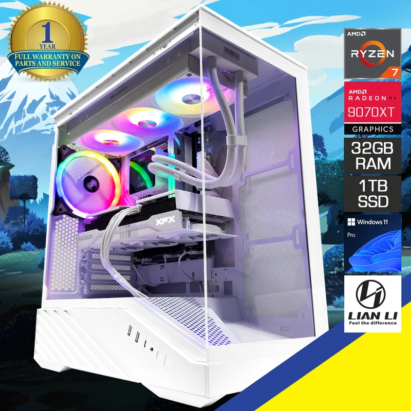 Optima V100 Vector White Desktop Gaming PC | AMD Ryzen 7 9700X | 32GB (2x16GB) RAM | 1TB SSD | RX 9070 XT | Windows 11 Pro