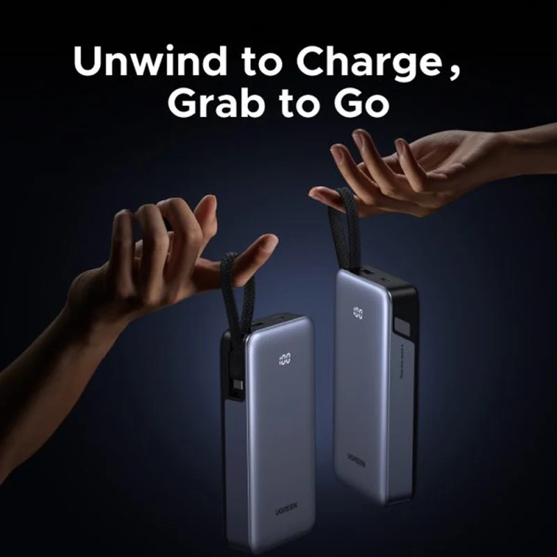 Ugreen Nexode 20000mAh 55W Fast Charging Power Bank with Built-in USB-C Braided Cable (Space Gray) (PB537/95178B)