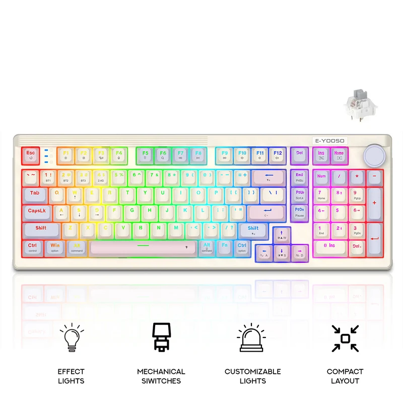 E-Yooso Z-101 RGB 101 Keys Tri-Mode Hot-Swappable Mechanical Keyboard White/Pink/Purple (Silverwood Switch)
