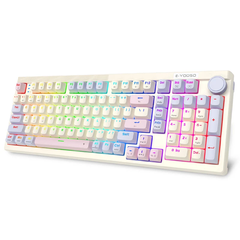 E-Yooso Z-101 RGB 101 Keys Tri-Mode Hot-Swappable Mechanical Keyboard White/Pink/Purple (Silverwood Switch)