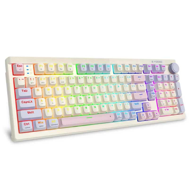 E-Yooso Z-101 RGB 101 Keys Tri-Mode Hot-Swappable Mechanical Keyboard White/Pink/Purple (Silverwood Switch)