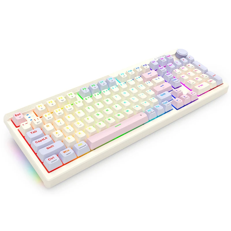 E-Yooso Z-101 RGB 101 Keys Tri-Mode Hot-Swappable Mechanical Keyboard White/Pink/Purple (Silverwood Switch)