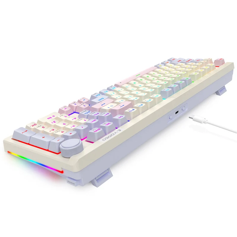 E-Yooso Z-101 RGB 101 Keys Tri-Mode Hot-Swappable Mechanical Keyboard White/Pink/Purple (Silverwood Switch)