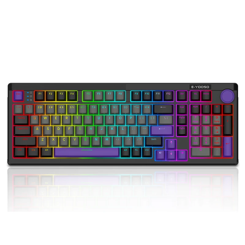E-Yooso Z-101 RGB 101 Keys Tri-Mode Hot-Swappable Mechanical Keyboard Grey/Black/Purple (Silverwood Switch)