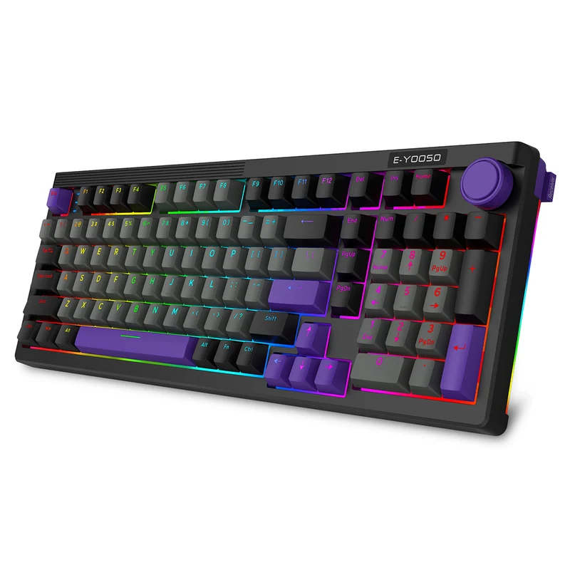E-Yooso Z-101 RGB 101 Keys Tri-Mode Hot-Swappable Mechanical Keyboard Grey/Black/Purple (Silverwood Switch)