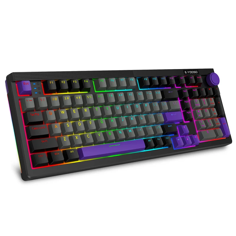 E-Yooso Z-101 RGB 101 Keys Tri-Mode Hot-Swappable Mechanical Keyboard Grey/Black/Purple (Silverwood Switch)