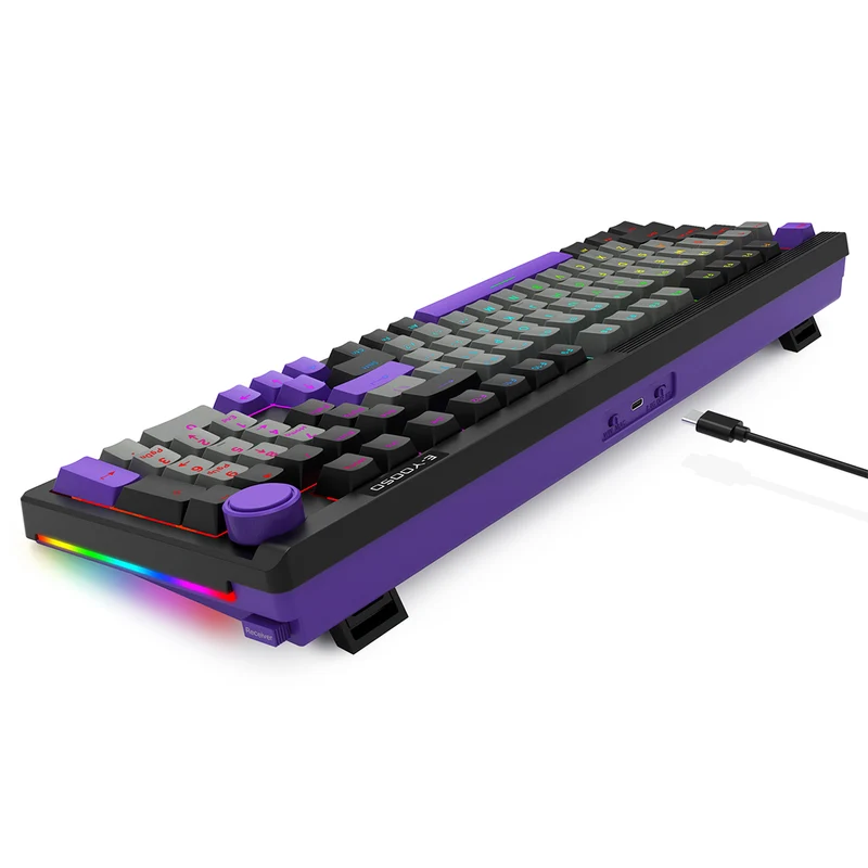 E-Yooso Z-101 RGB 101 Keys Tri-Mode Hot-Swappable Mechanical Keyboard Grey/Black/Purple (Silverwood Switch)