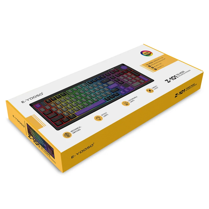 E-Yooso Z-101 RGB 101 Keys Tri-Mode Hot-Swappable Mechanical Keyboard Grey/Black/Purple (Silverwood Switch)