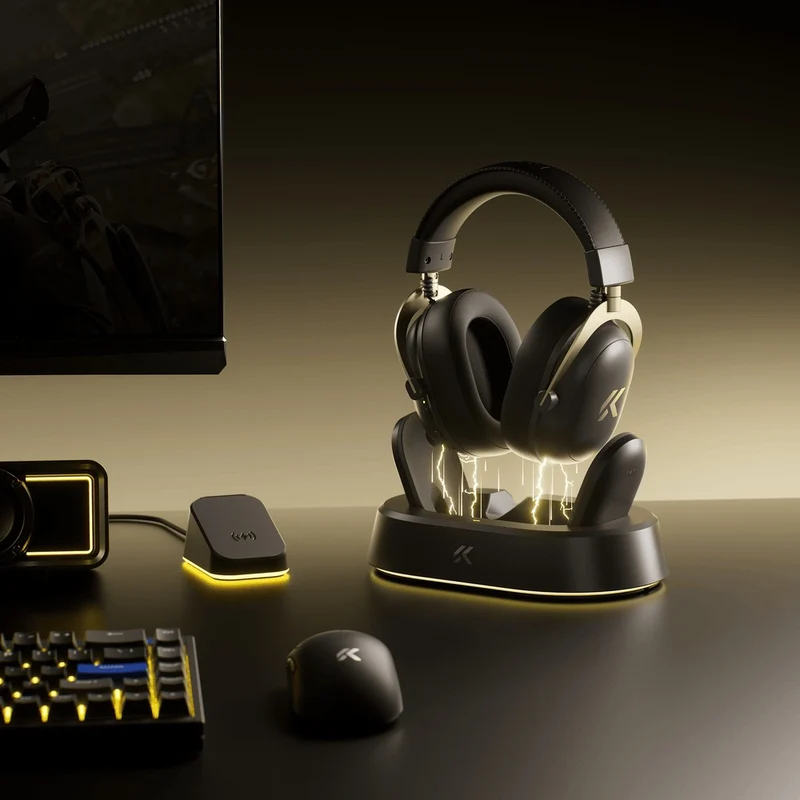 MCHOSE V9 Turbo RGB Wireless Gaming Headset (Black/Gold, White/Gold)