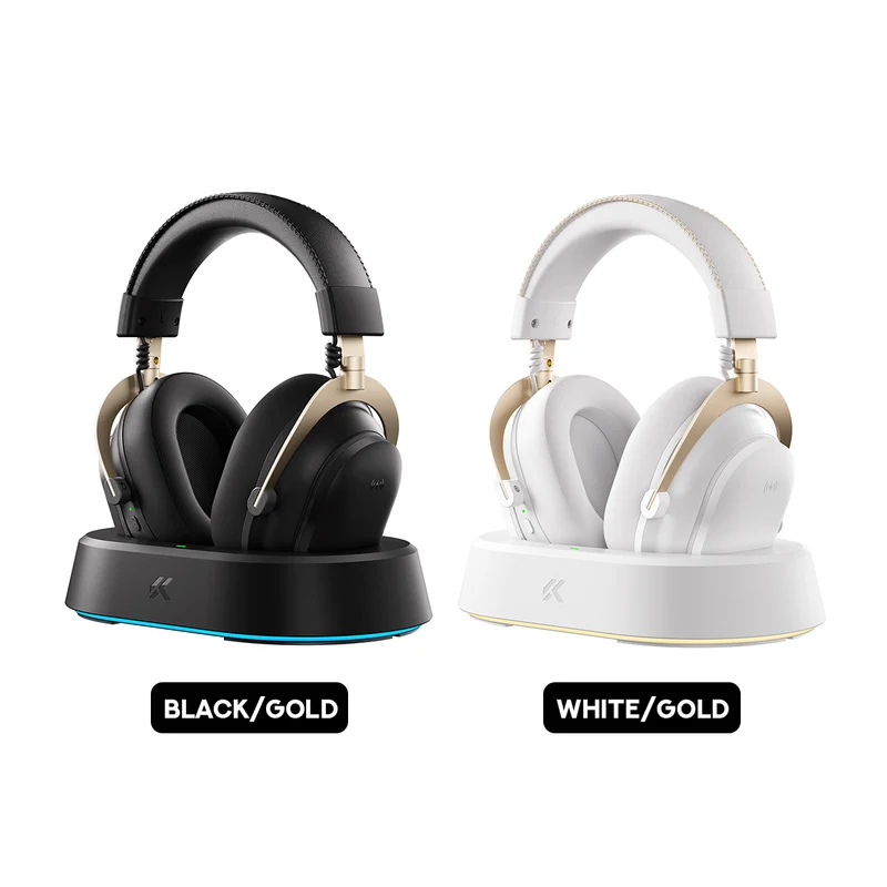 MCHOSE V9 Turbo RGB Wireless Gaming Headset (Black/Gold, White/Gold)