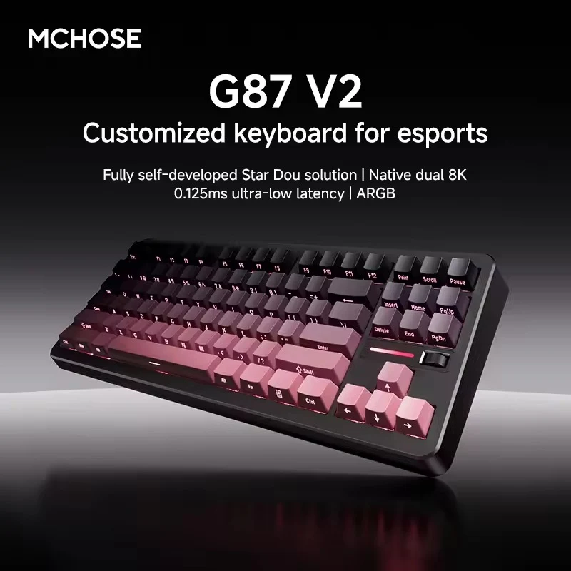 MCHOSE G87 V2 RGB Tri-Mode Hot-Swappable Mechanical Keyboard (Blackberry Pink) (Quick Gold Switch V3)