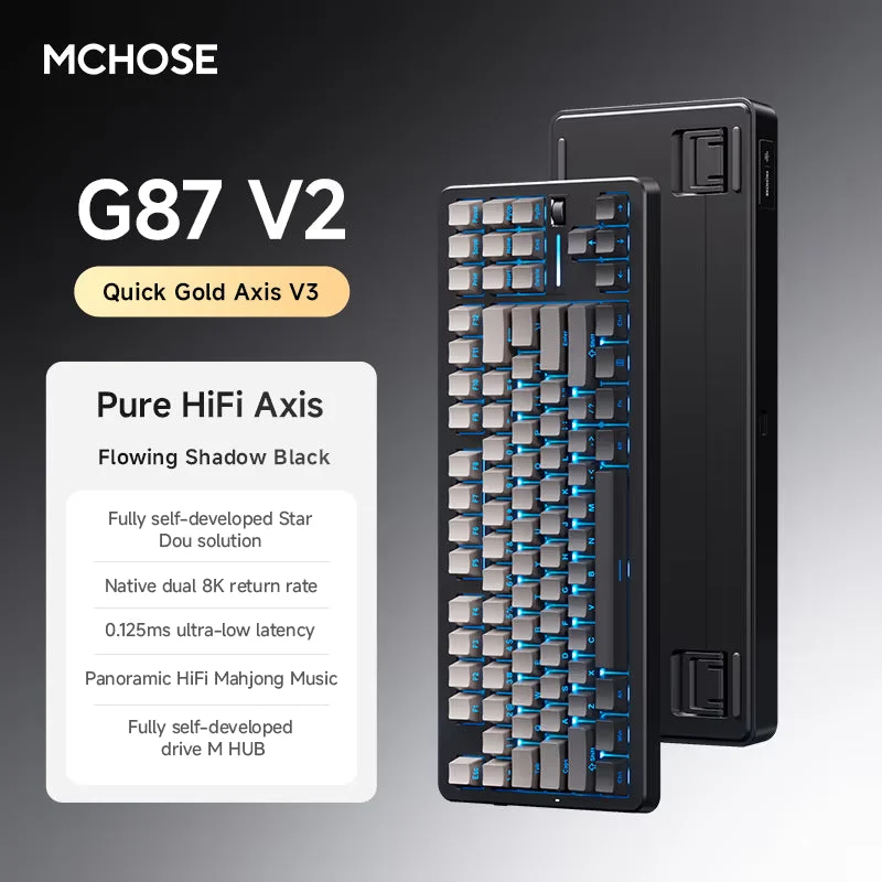 MCHOSE G87 V2 RGB Tri-Mode Hot-Swappable Mechanical Keyboard (Flowing Shadow Black) (Quick Gold Switch V3)