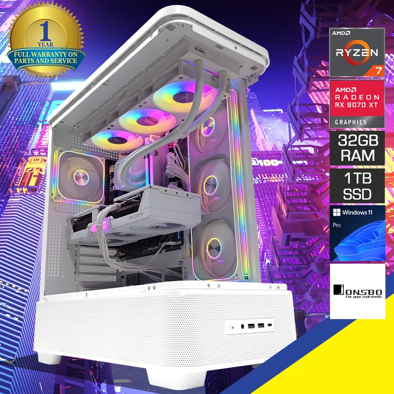 Optima TK5 White Desktop Gaming PC | AMD Ryzen 7 9700X | 32GB (2x16) RAM | 1TB SSD | RX 9070 XT| Windows 11 Pro