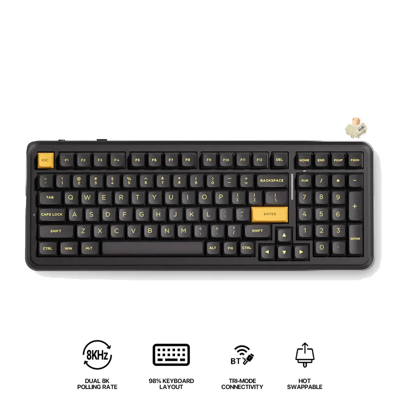 MCHOSE K99 V3 RGB Tri-Mode Hot-Swappable Mechanical Keyboard (Black Gold) (Icy Creamsicle Switch)