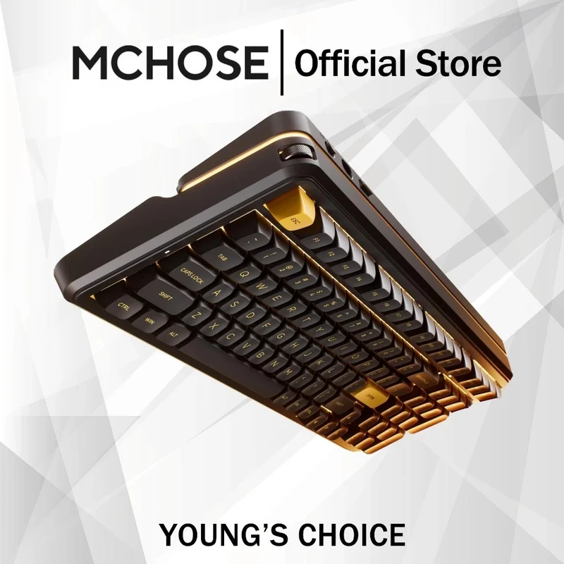 MCHOSE K99 V3 RGB Tri-Mode Hot-Swappable Mechanical Keyboard (Black Gold) (Icy Creamsicle Switch)