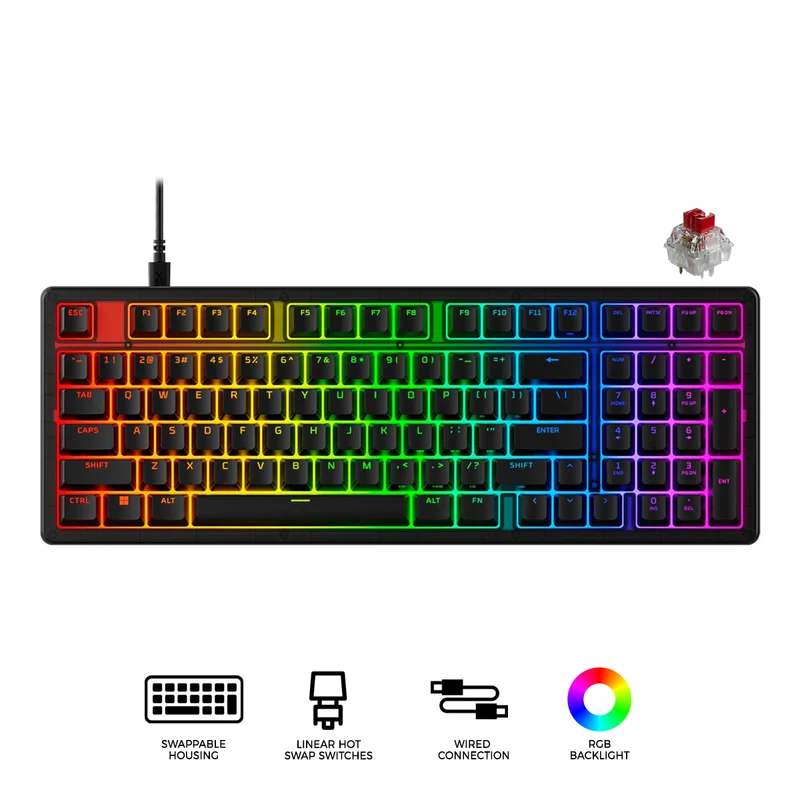 HyperX Origins 2 1800 RGB Swappable Housing Wired Mechanical Gaming Keyboard (Black) (Red Linear Switch) (B4QS4AA)