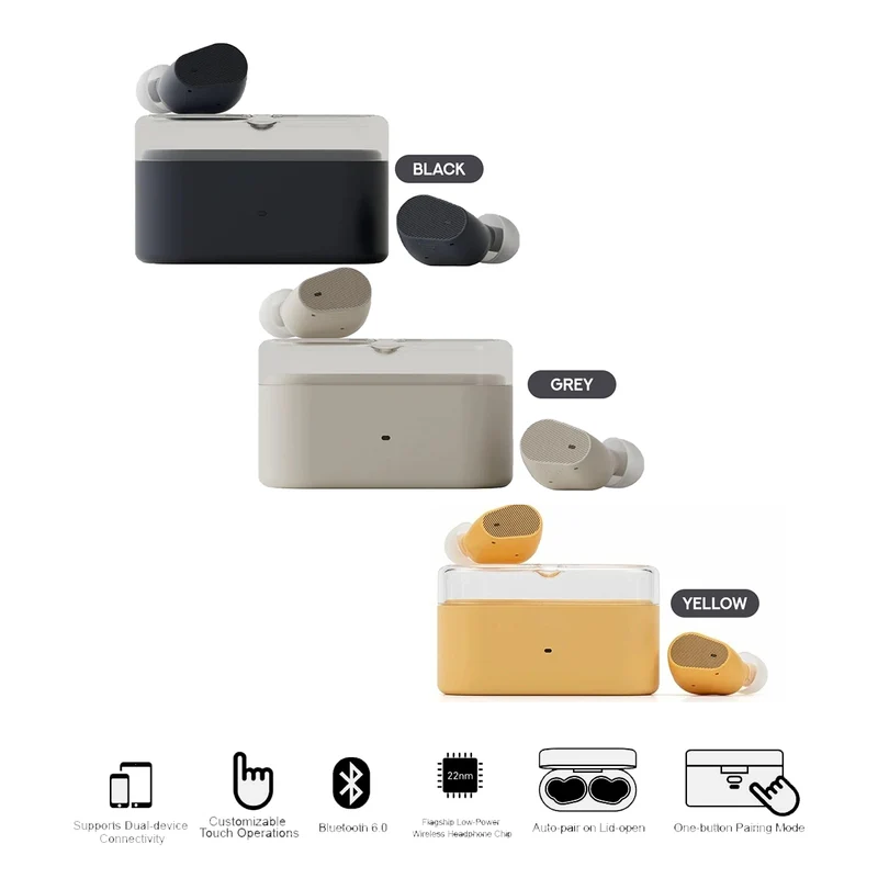 Moondrop Pudding ANC AI ENC True Wireless Hi-Fi LHDC-V 10mm Dynamic Driver Earbuds (MD-TWS-056) (Black, Grey, Yellow)