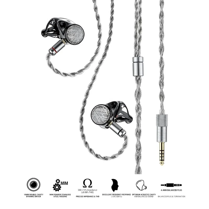Moondrop Meteor 1DD + 2BA + 4Planar 0.78mm 2Pin Interchangeable Design Mixed Cable with Replaceable Plug 3.5mm SE + 4.4mm BAL In-Ear Earphones