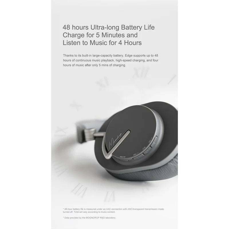 Moondrop Edge Full-Scene Immersive Series Hi-Fi Portable Wireless ANC Headphone Foldable Lightweight Headphone (Grey)