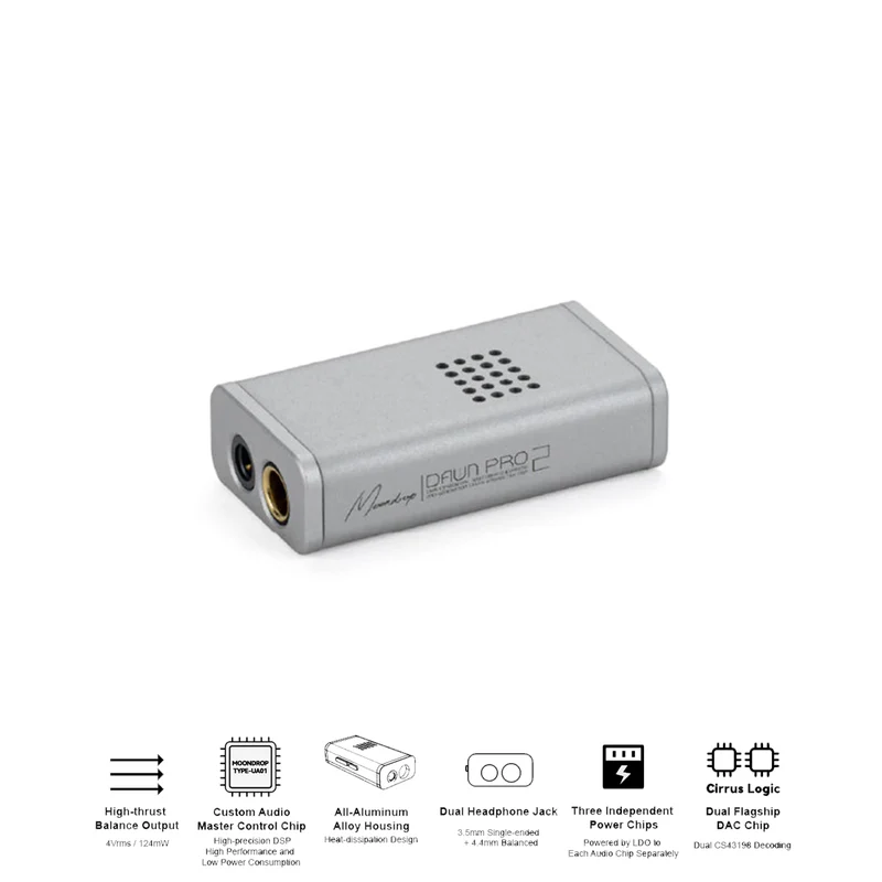 Moondrop Dawn PRO 2 Decoder Headphone Amplifier 3.5/4.4 Phone Out Dual CS43198 32Bit/384KHz DSD256 Portable USB DAC/AMP