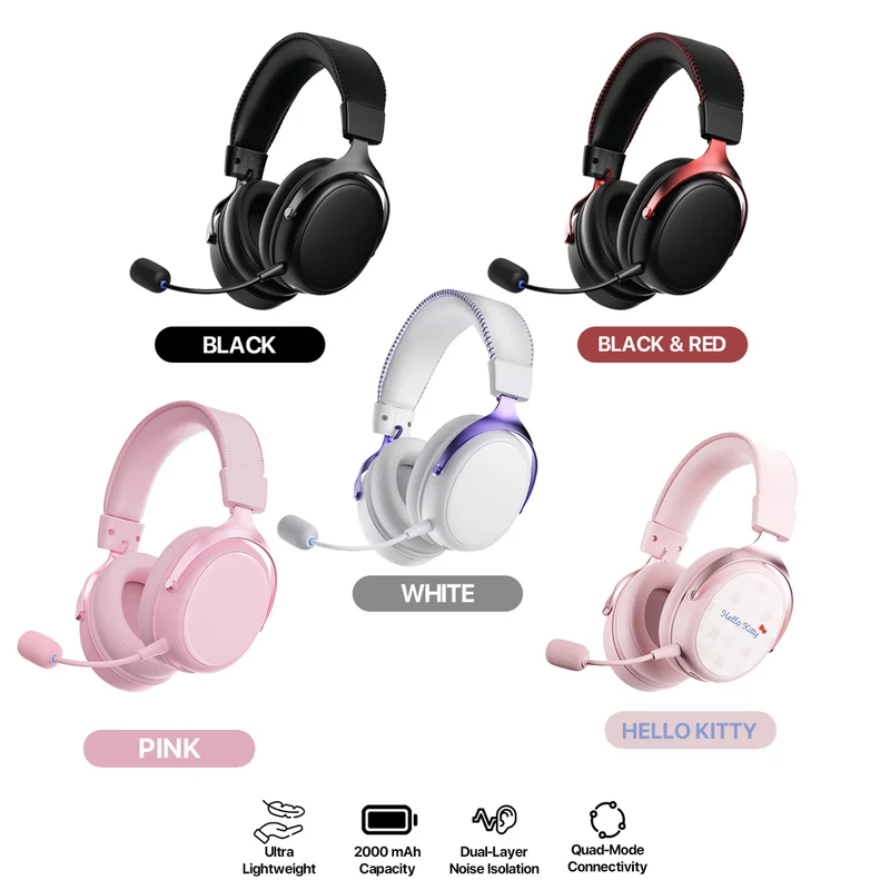Akko Verge S9 Ultra Gaming Headset (Black, White, Black & Red, Hello Kitty, Pink)