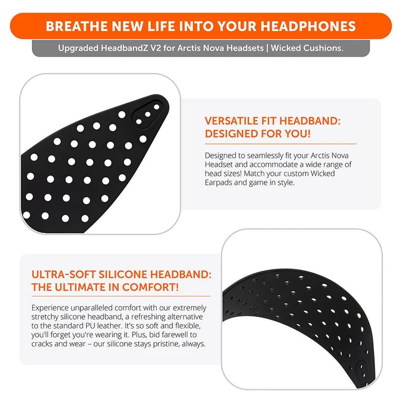 Wicked Cushions WC Silicone HeadbandZ for Arctis Nova V2 Headsets (Black, 90s Black, 90s White, Black Camo, Red Camo, Speed Racer, Gold Marble, Kinetic Wave, Cyan Prism, FrankP, Leopard, Sage Gold Marble)