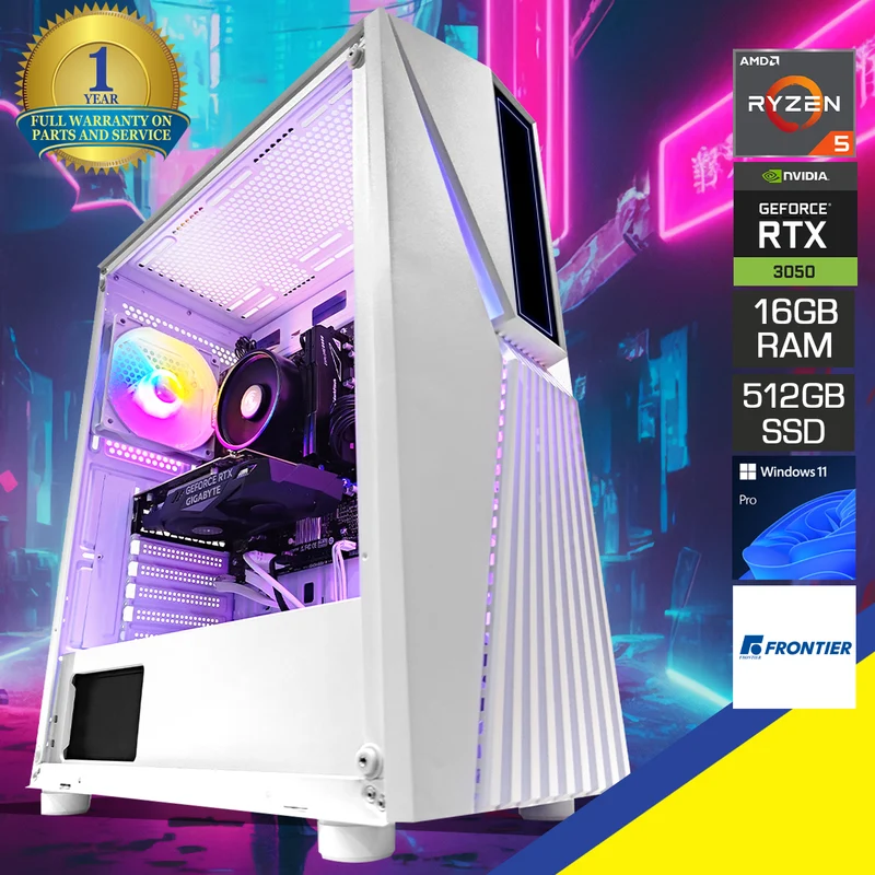 Alpha Vesta White Desktop Gaming PC | AMD Ryzen 5 5500 | 16GB (2x8GB) RAM | 512GB SSD | RTX 3050 | Windows 11 Pro