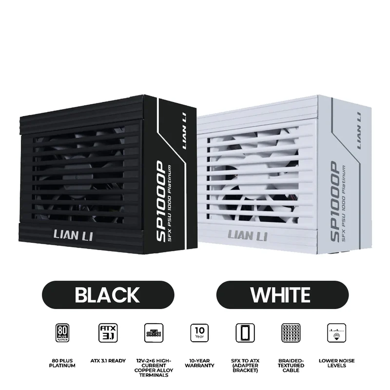 Lian Li SP01000P SFX 1000W 80+ Platinum ATX 3.1 Fully-Modular Power Supply (Black, White)
