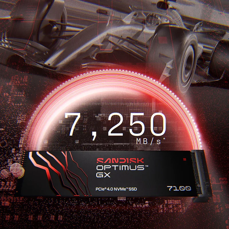 Sandisk Optimus GX 7100 7250MB/s Read M.2 2280 PCIe 4.0x4 NVMe SSD (1TB, 2TB) (SDSP71100TAN-000E0, SDSP71200TAN-000E0)