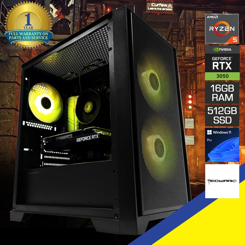 Alpha M2 TG Black Desktop Gaming PC | AMD Ryzen 5 5500 | 16GB (2x8GB) RAM | 512GB SSD | RTX 3050 | Windows 11 Pro
