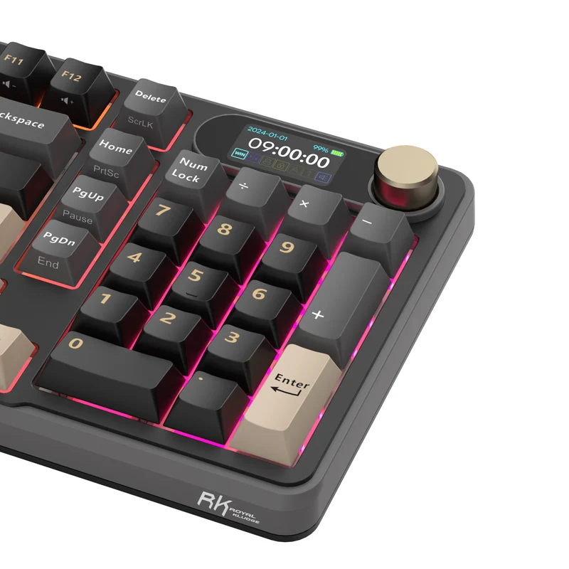 Royal Kludge RK-S98 Tri-Mode RGB 98 Keys Hot Swappable Mechanical Keyboard Phantom (Beige Switch, Chartreuse Switch)