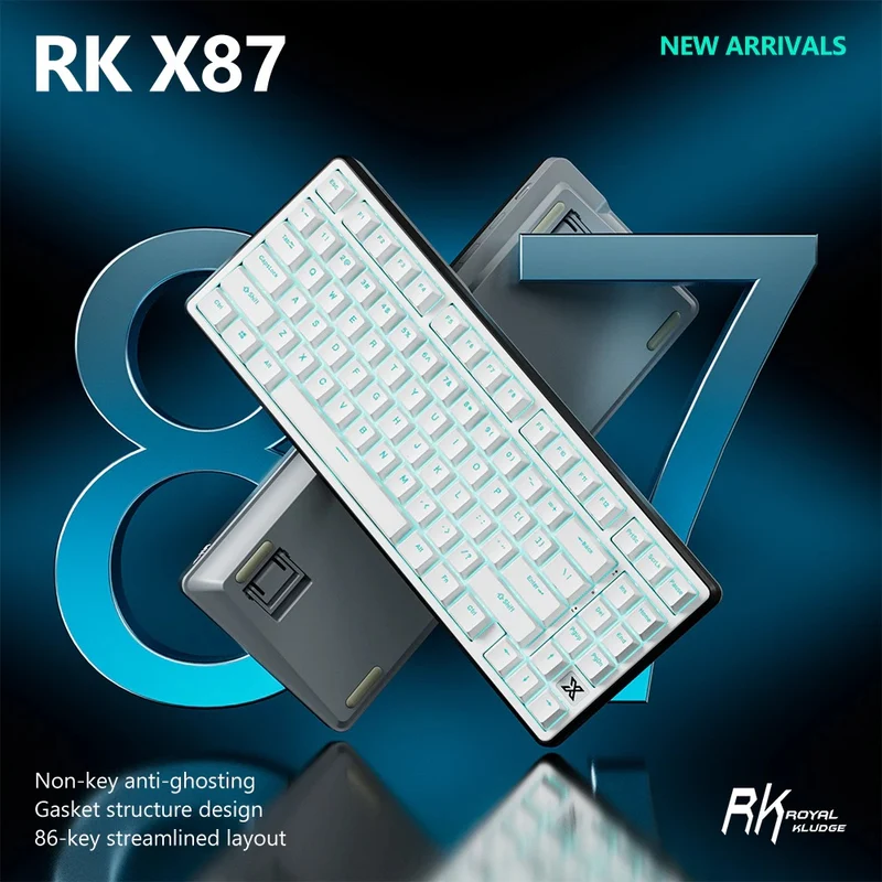 Royal Kludge RK X87 Single-Mode RGB 86 Keys Hot Swappable Mechanical Keyboard Black Night (Creamy Switch, Snowfall Switch)