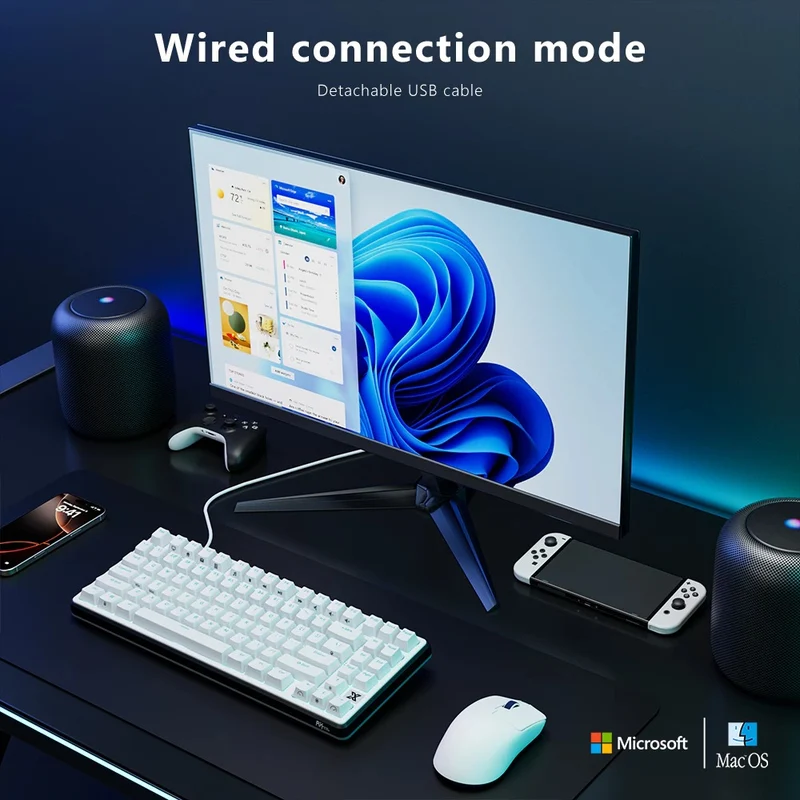 Royal Kludge RK X87 Single-Mode RGB 86 Keys Hot Swappable Mechanical Keyboard Black Night (Creamy Switch, Snowfall Switch)