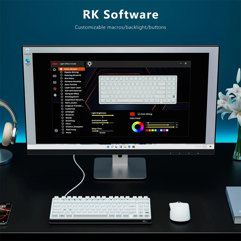 Royal Kludge RK X87 Single-Mode RGB 86 Keys Hot Swappable Mechanical Keyboard Black Night (Creamy Switch, Snowfall Switch)