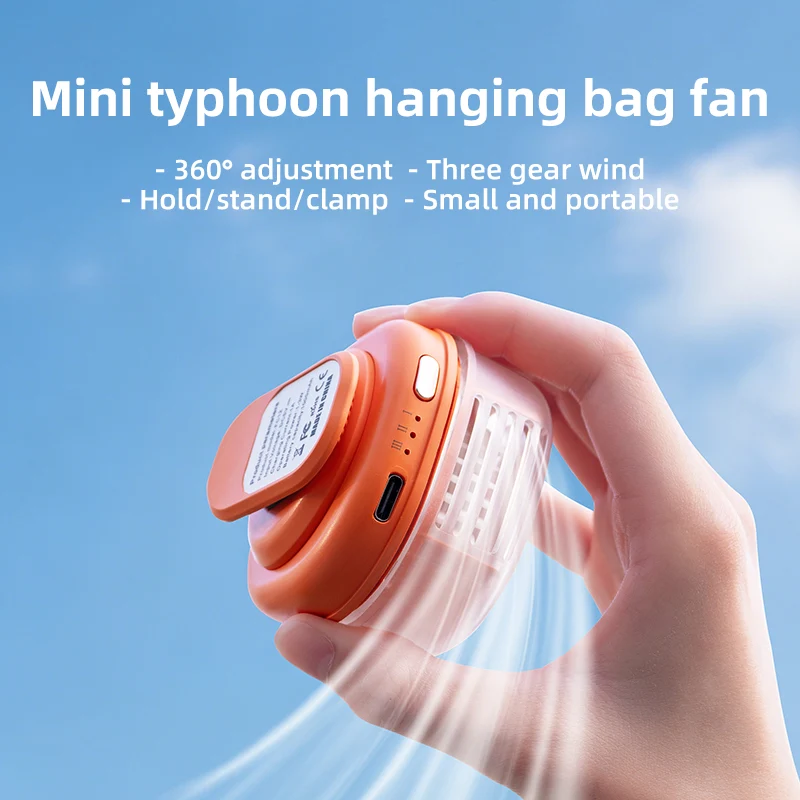 Vyvylabs FC12 Mini Hurricane Portable Hanging Fan with 360 Degrees Rotation (Orange, Pink, White, Green) (VKFC12-ORG, VKFC12-PK, VKFC12-WH, VKFC12-GN)