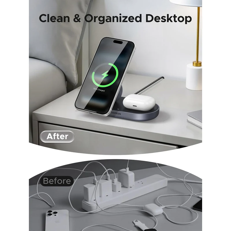 Ugreen Zapic Series 2-in-1 Magnetic Wireless Charger (Gray) (W751/85400)