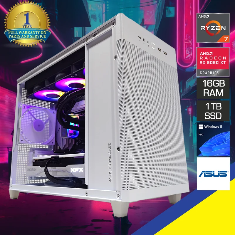 Aurora Prime White Desktop Gaming PC | AMD Ryzen 7 8700F | 16GB (2x8GB) RAM | 1TB SSD | RX 9060 XT | Windows 11 Pro