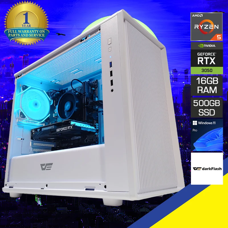 Alpha DB460M White Desktop Gaming PC | AMD Ryzen 5 5500 | 16GB (2x8) RAM | 500GB SSD | RXT 3050 | Windows 11 Pro